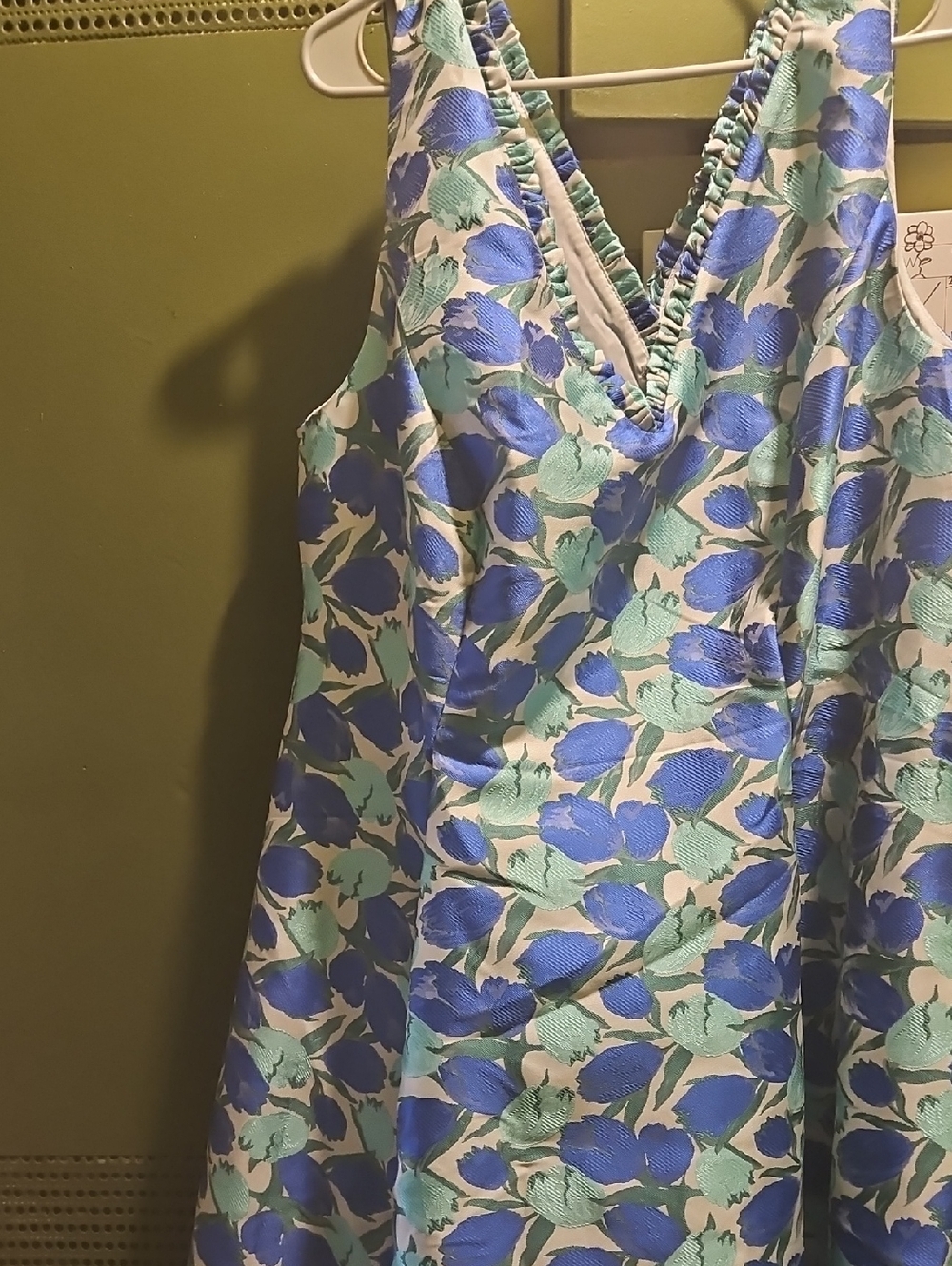 Adrianna Papell Blue and Mint Floral Ruffle Dress